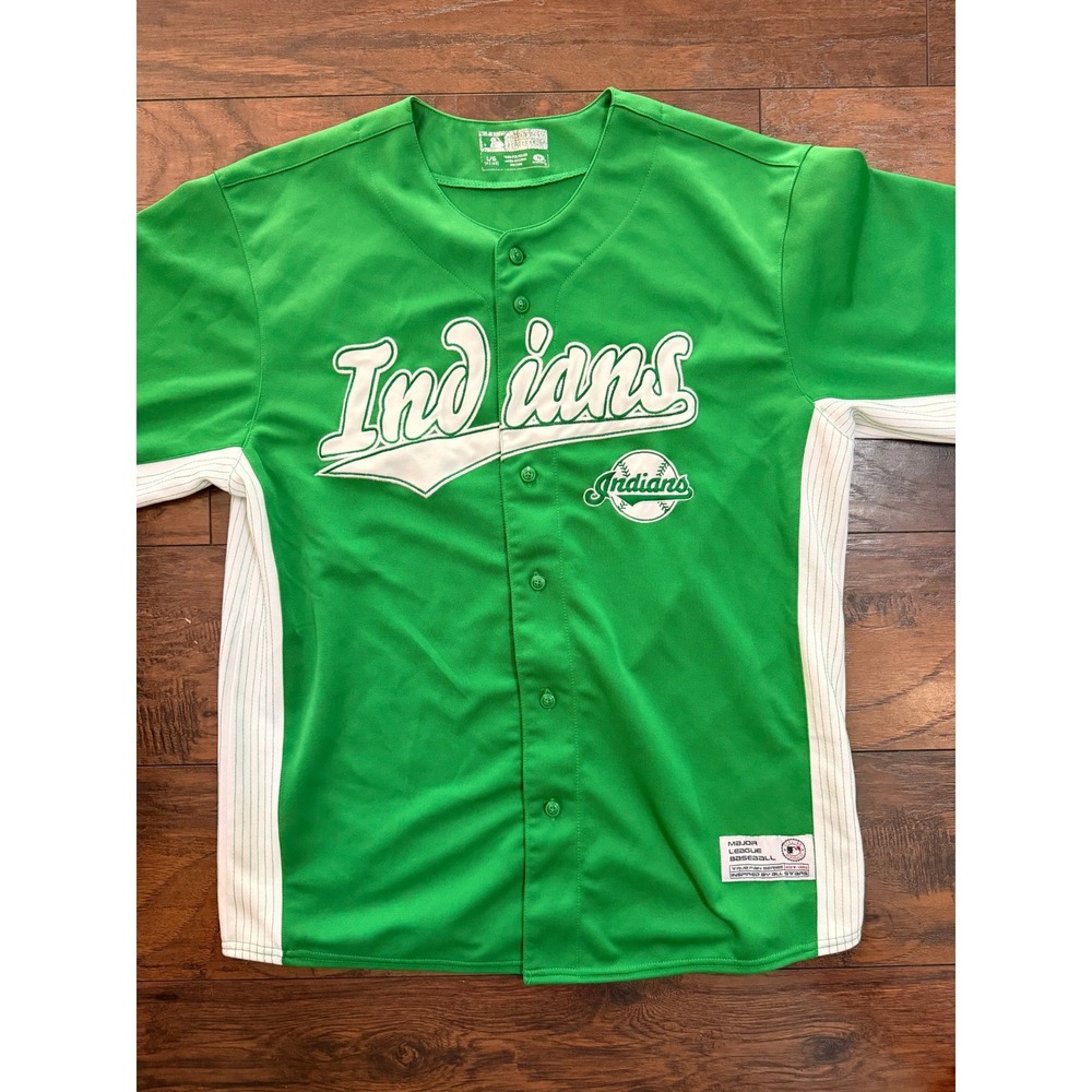 MLB Cleveland Indians St Patricks Day Jersey Green Pinstripe True Fan Mens Large